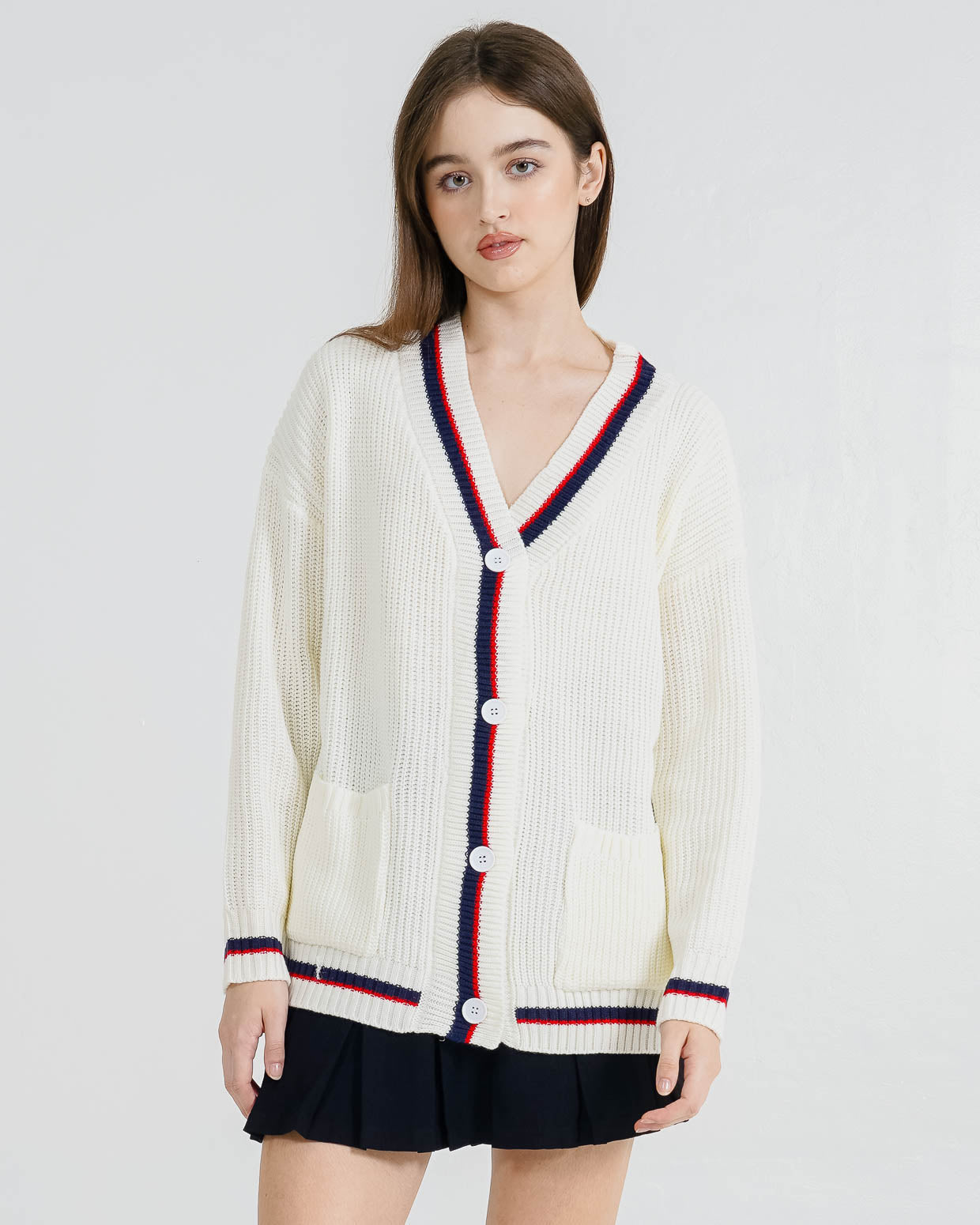 Anika Oversized Knit White Cardigan – Outer Wanita Casual Kekinian