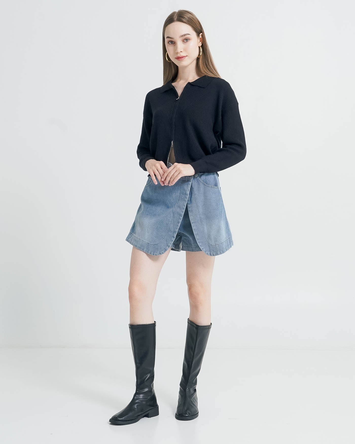 Keilyn Zipper Knit Black Sweater – Atasan Wanita Sweater Lengan Panjang