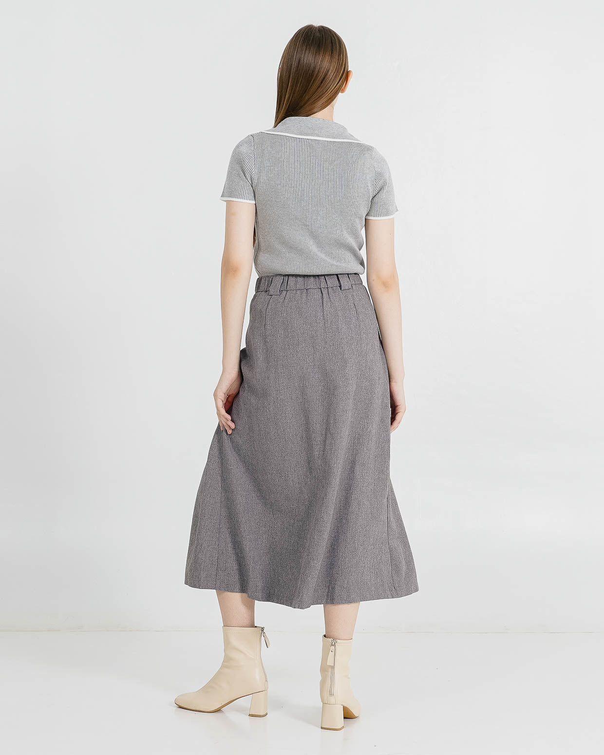 Faye Knit Collar Grey Top – Baju Atasan Wanita Kekinian