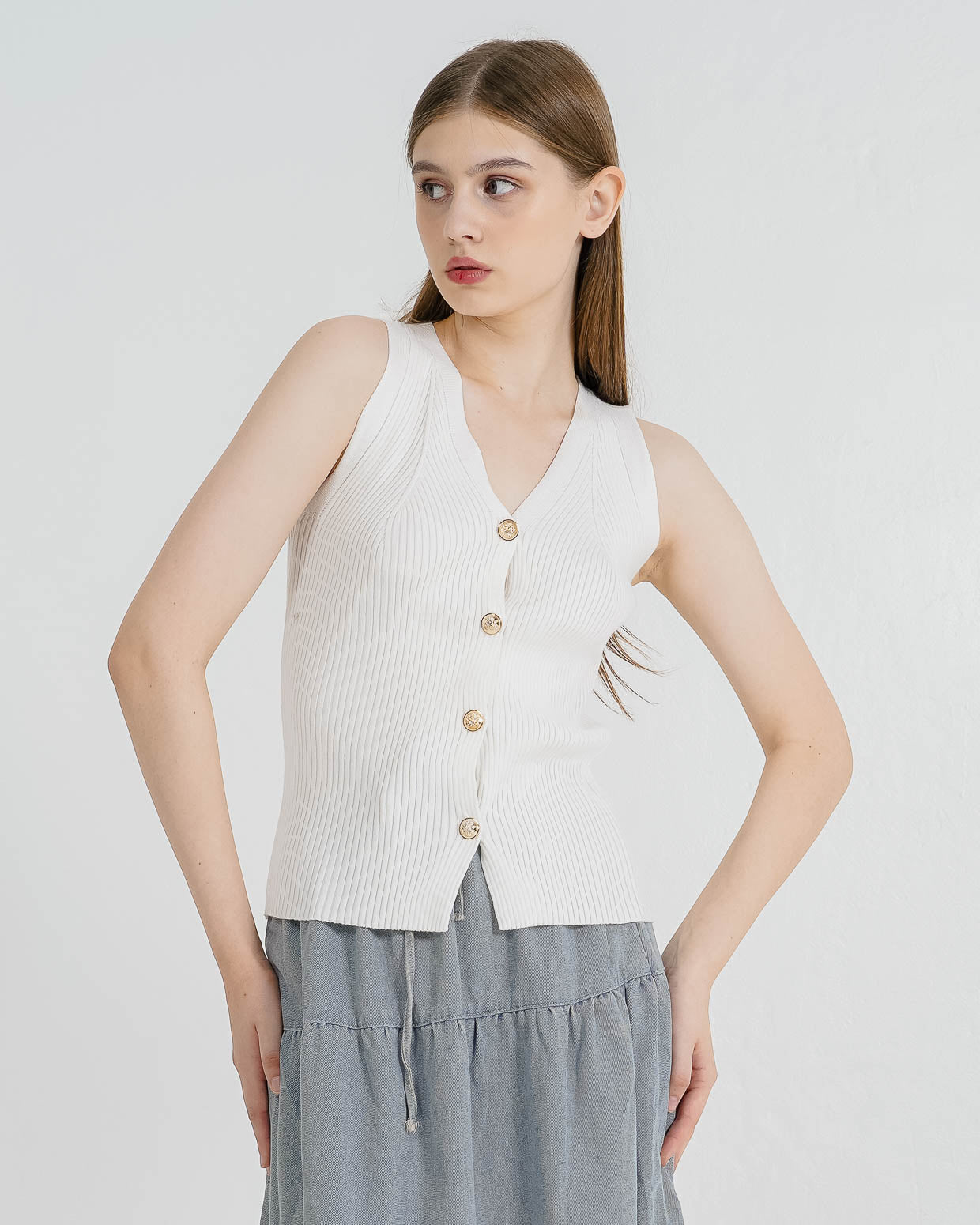 Lana Knit Tank White Top – Atasan Wanita Casual