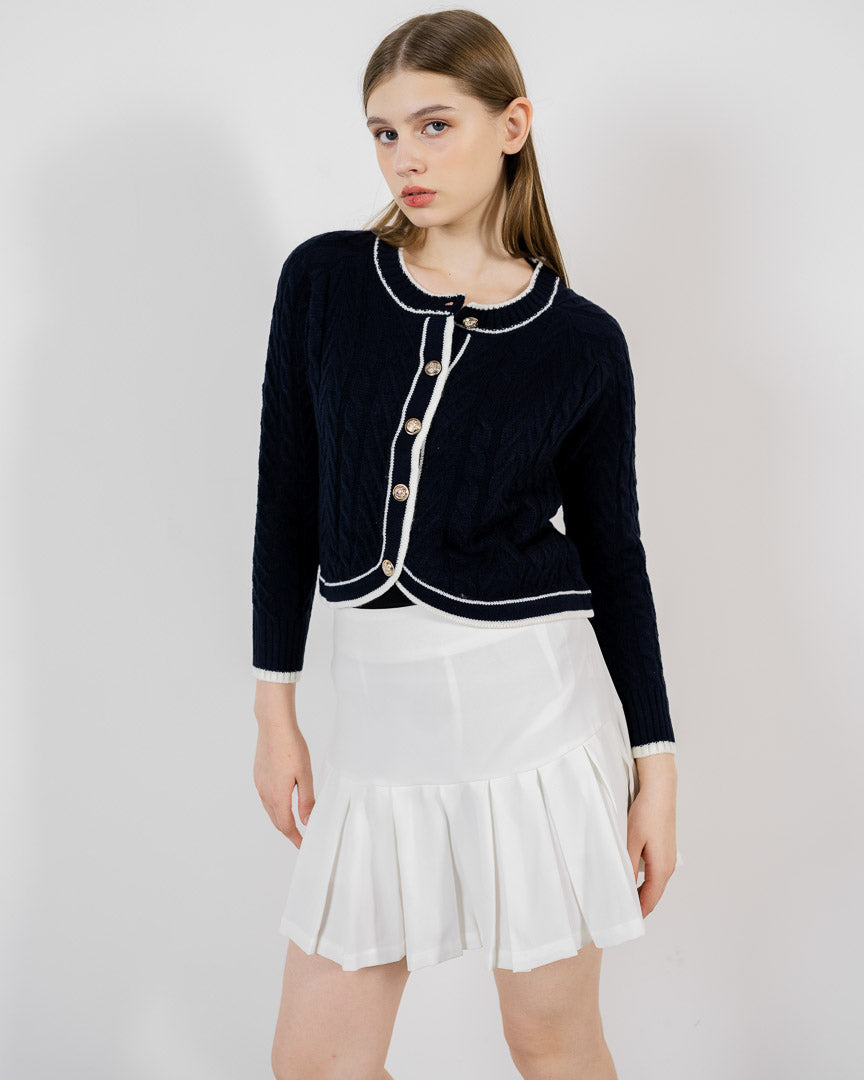 Ignacia Cable Knit Navy Cardigan –  Luaran Casual Wanita