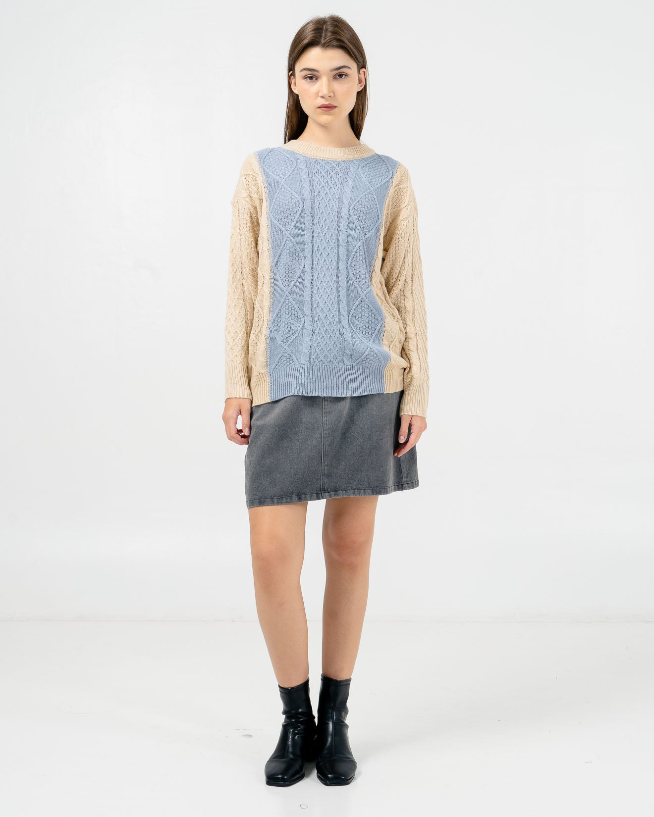 Brandon Cable Knit Blue Sweater – Baju Atasan Knit Wanita