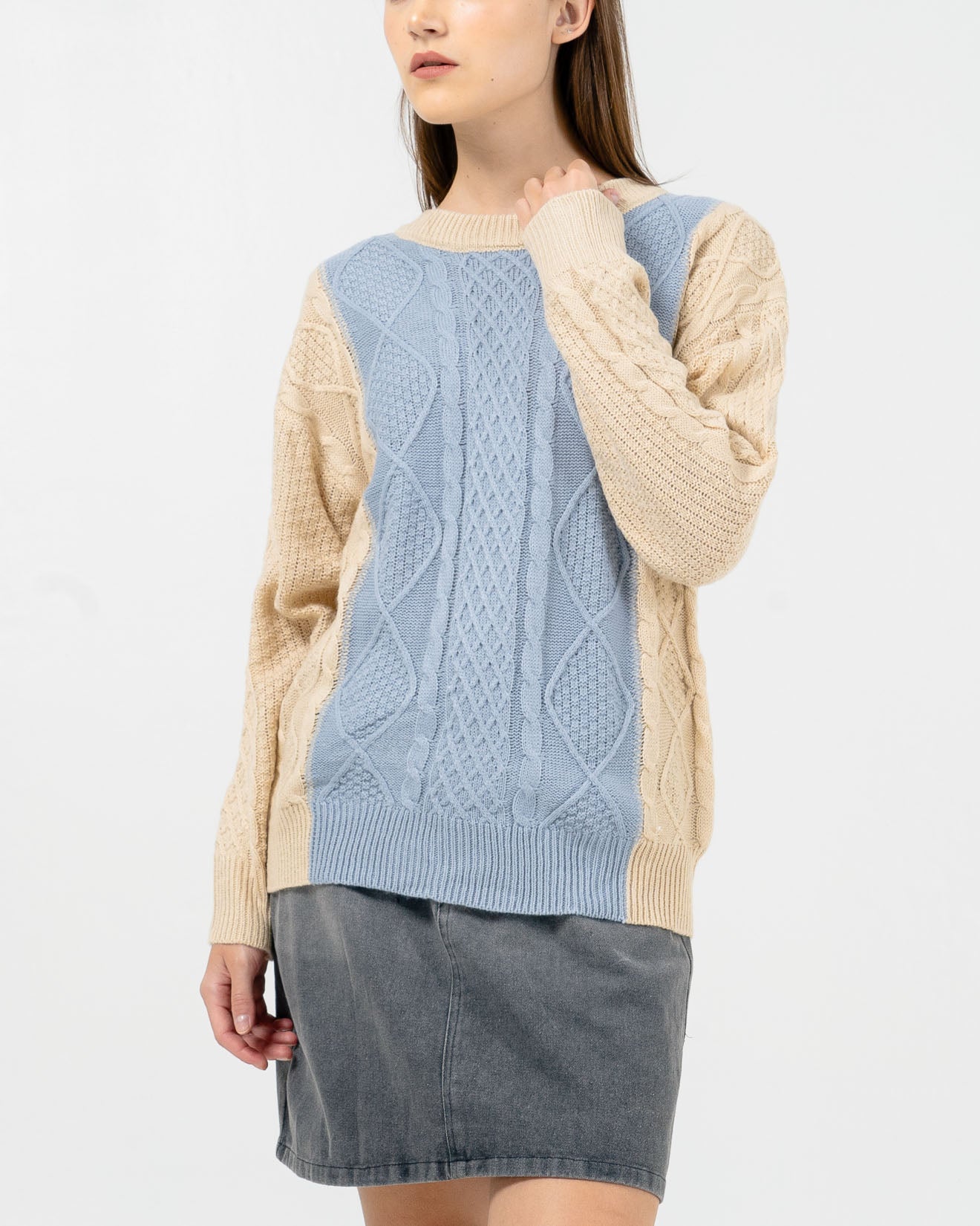 Brandon Cable Knit Blue Sweater – Baju Atasan Knit Wanita