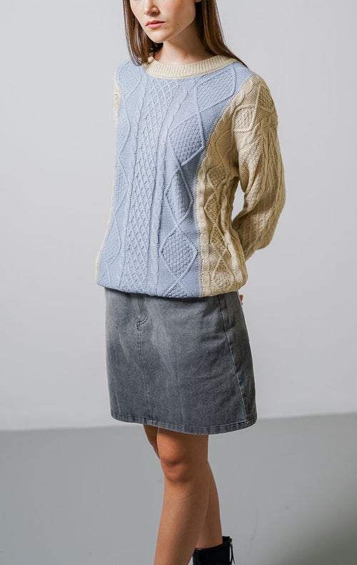 Brandon Cable Knit Blue Sweater – Baju Atasan Knit Wanita