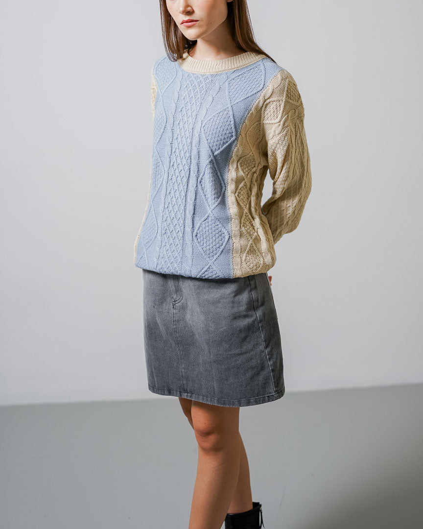 Brandon Cable Knit Blue Sweater – Baju Atasan Knit Wanita