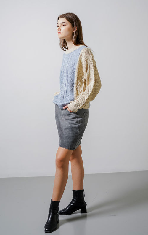 Brandon Cable Knit Blue Sweater – Baju Atasan Knit Wanita