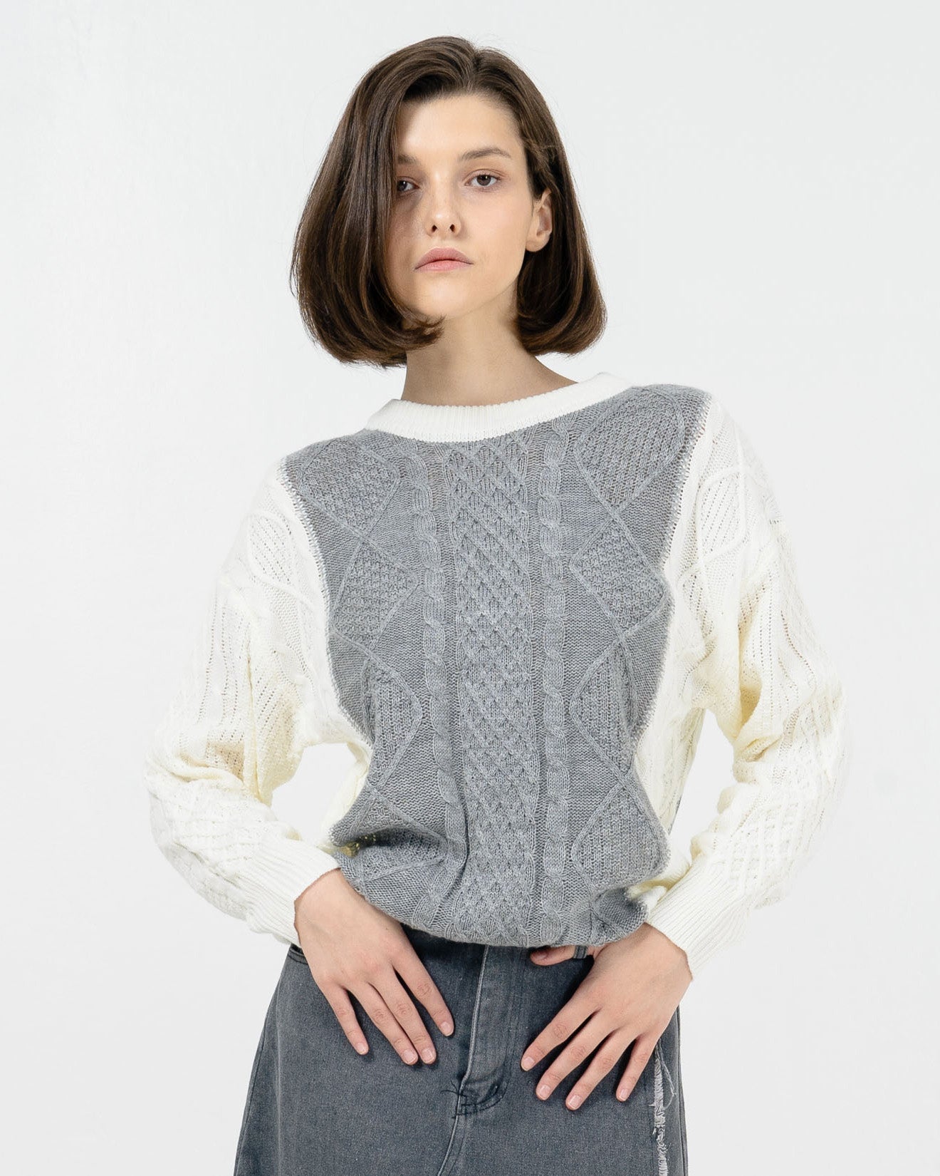 Brandon Cable Knit Grey Sweater - Baju Atasan Knit Wanita