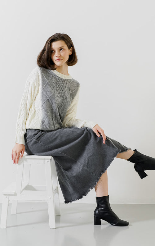 Brandon Cable Knit Grey Sweater - Baju Atasan Knit Wanita