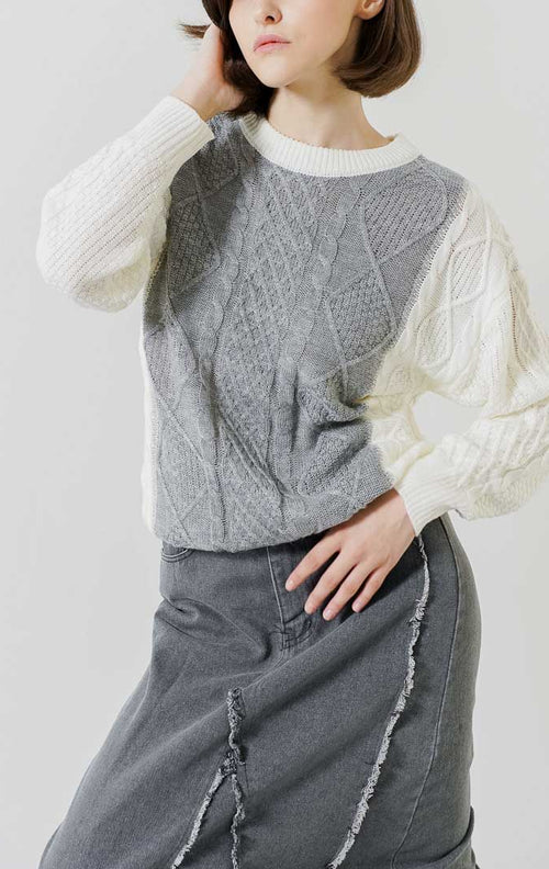 Brandon Cable Knit Grey Sweater - Baju Atasan Knit Wanita