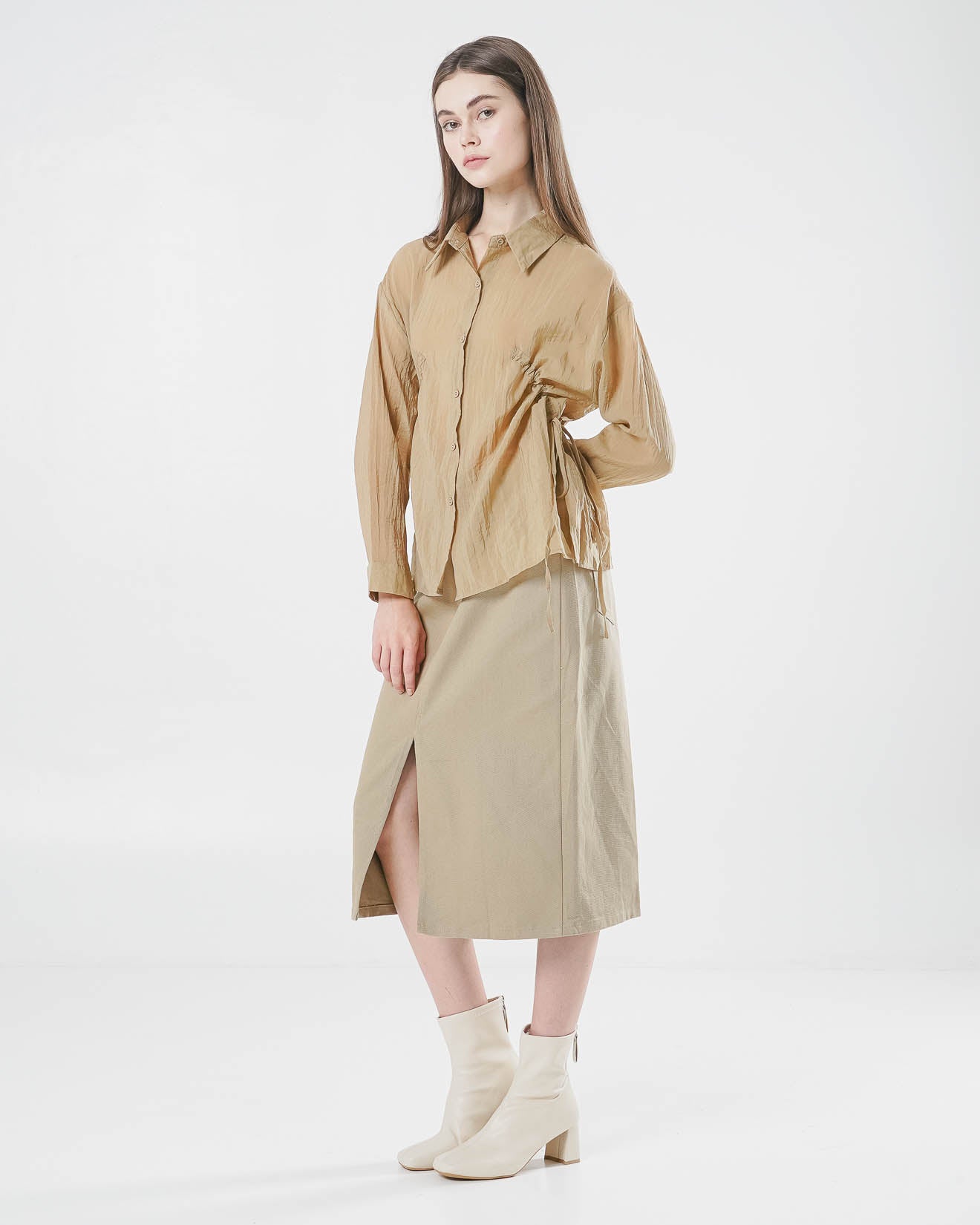 Kyla Drawstring Brown Shirt – Kemeja Wanita Lengan Panjang