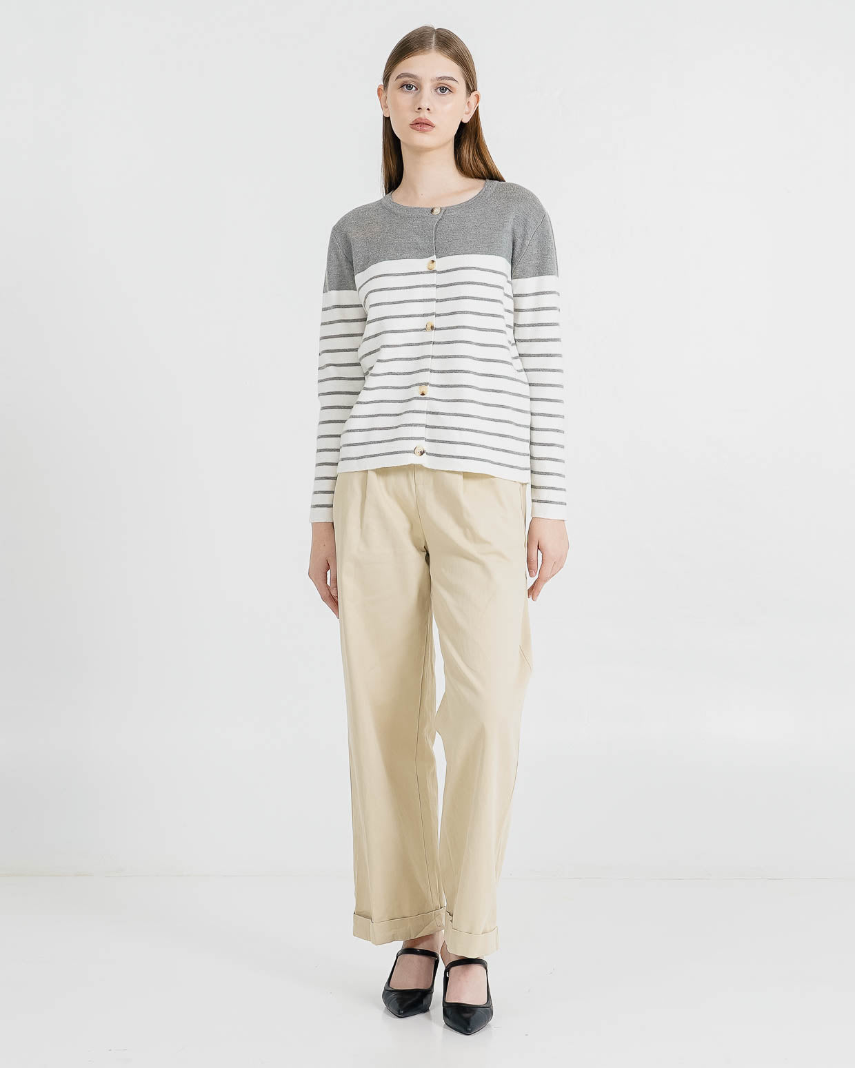 Noah Striped Grey Cardigan – Luaran Casual Wanita Kekinian