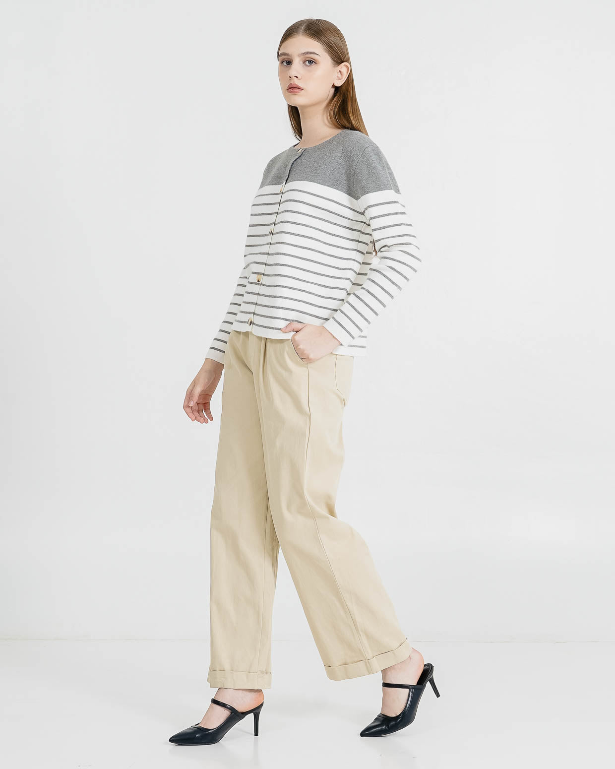 Noah Striped Grey Cardigan – Luaran Casual Wanita Kekinian