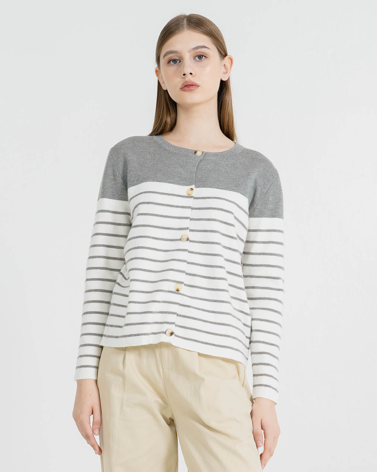 Noah Striped Grey Cardigan – Luaran Casual Wanita Kekinian