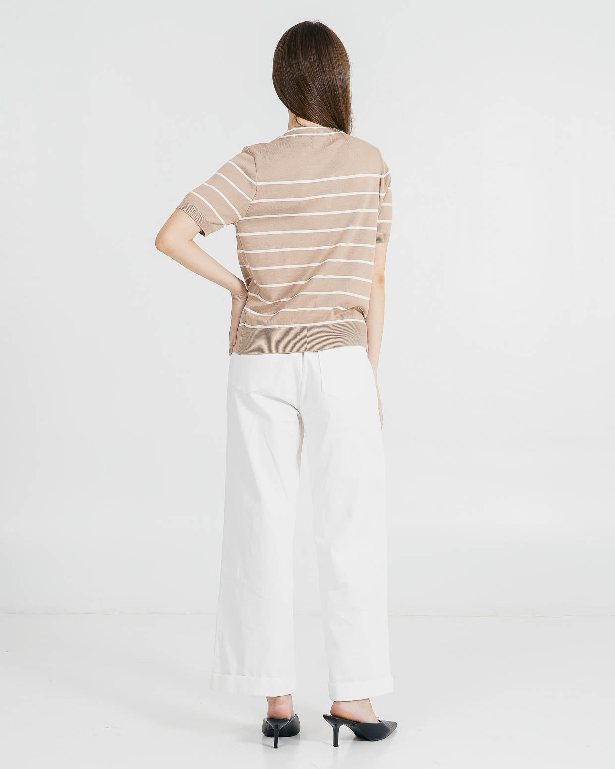 Olave Striped Knit Button Brown Top – Baju Atasan Wanita Casual