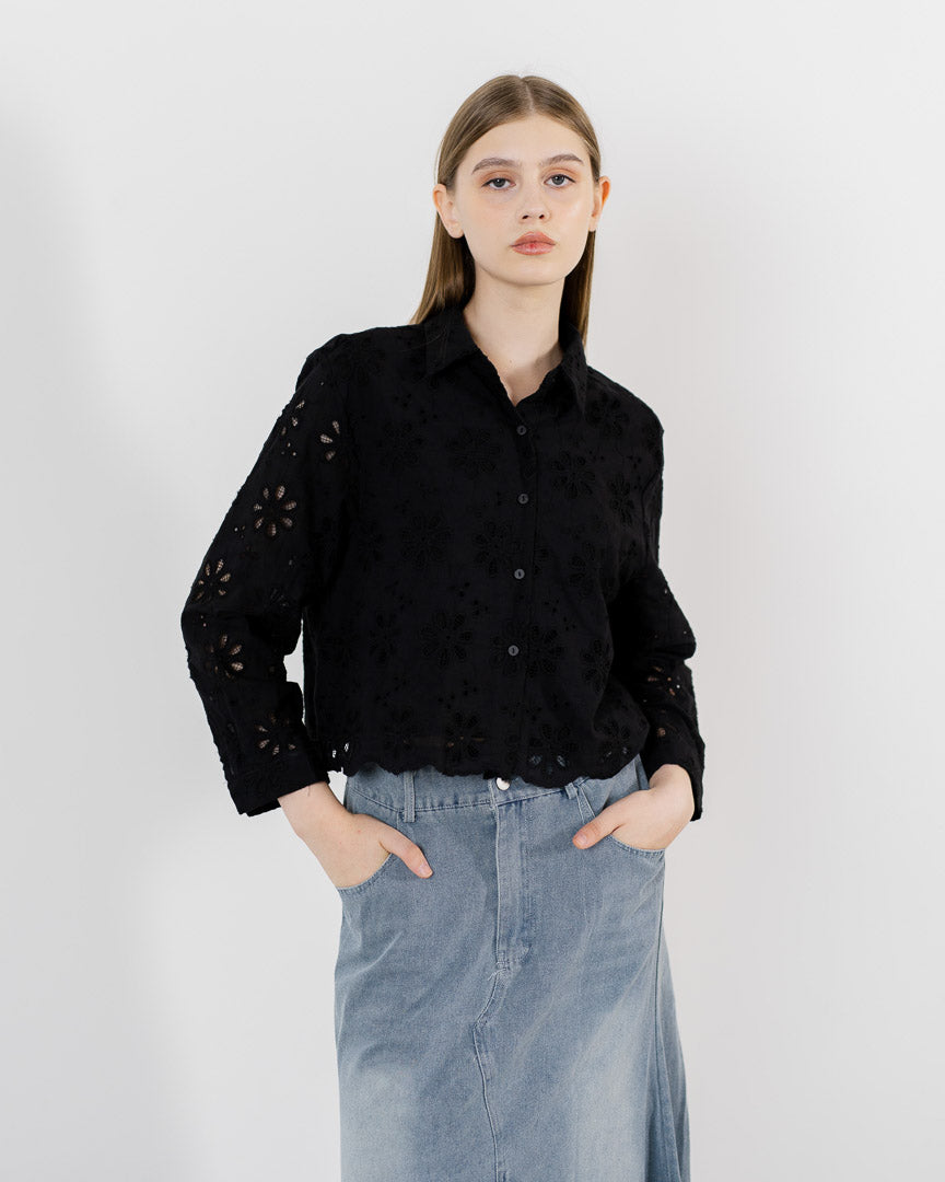 Lucena Crochet Black Shirt –  Baju Atasan Casual Wanita