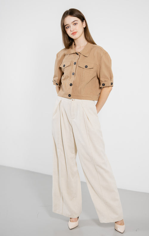Flyn Crop Shirt Brown Top – Baju Atasan Wanita Casual