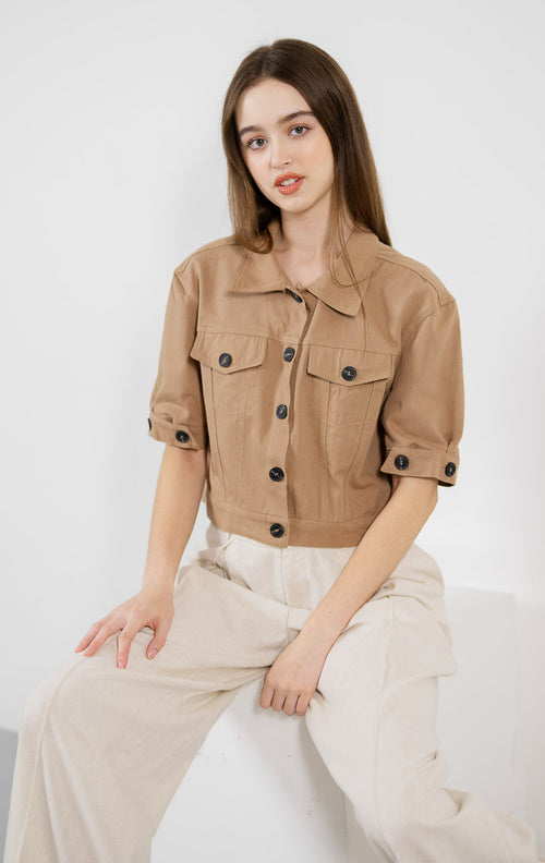 Flyn Crop Shirt Brown Top – Baju Atasan Wanita Casual