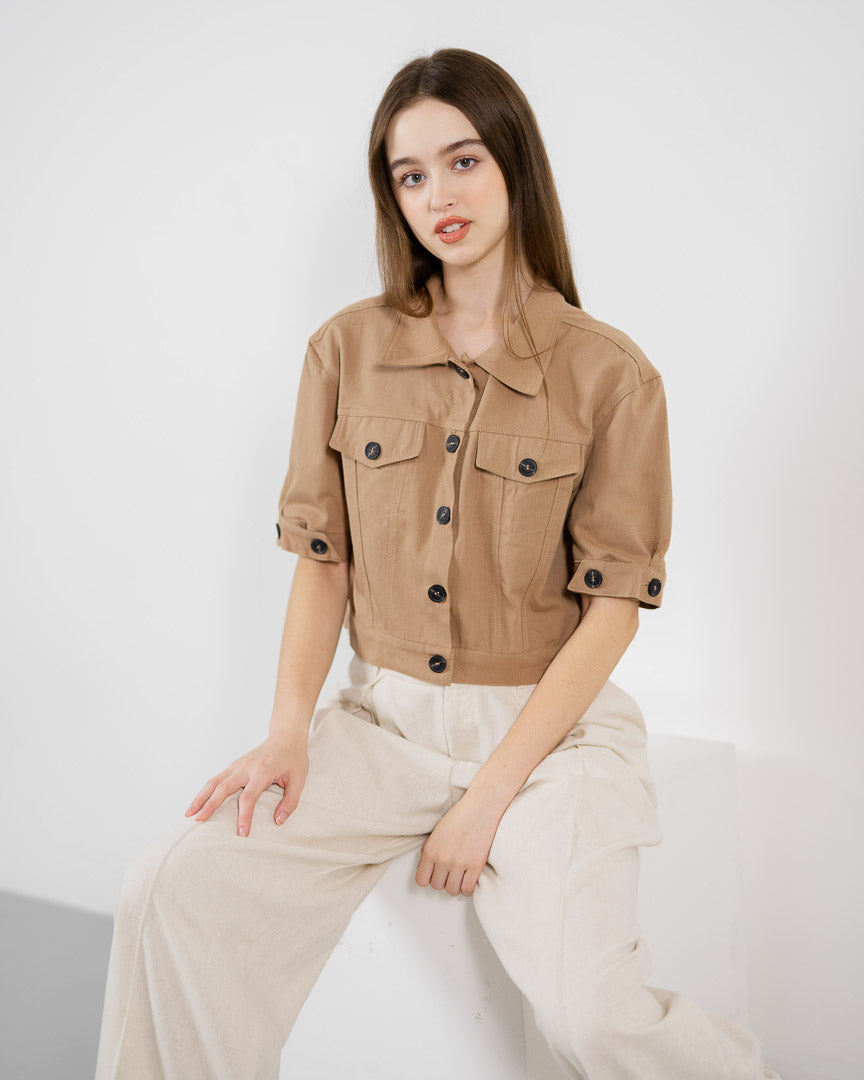 Flyn Crop Shirt Brown Top – Baju Atasan Wanita Casual