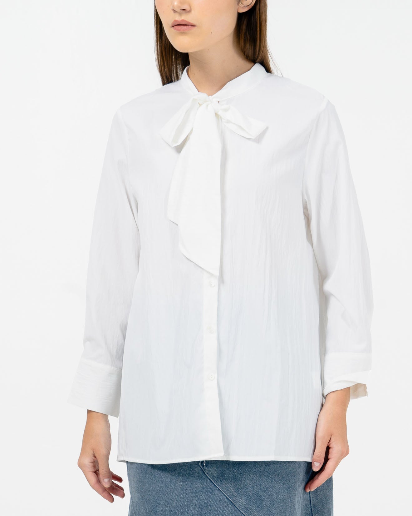 Utari Nylon White Blouse - Baju Atasan Wanita Lengan Panjang