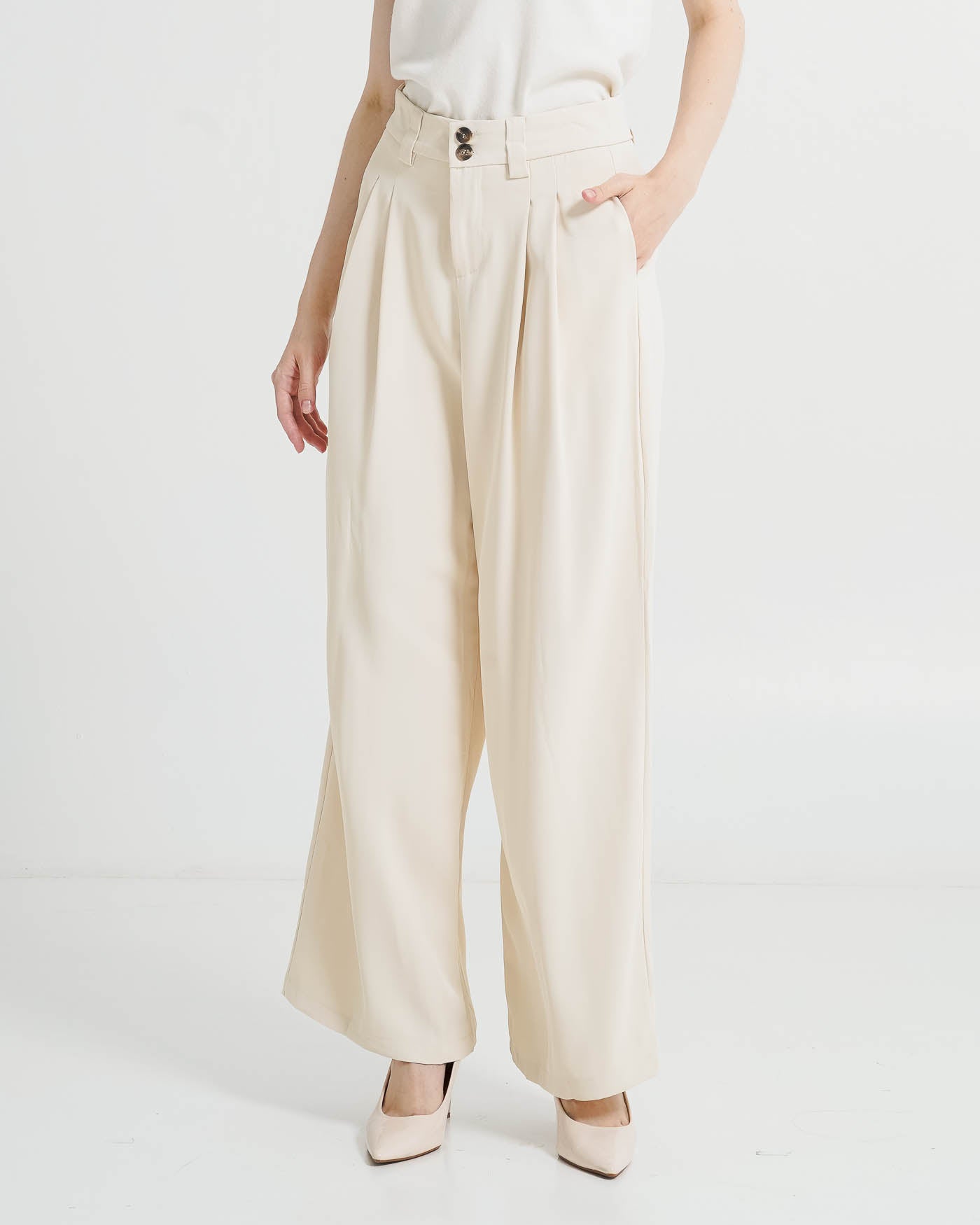 Chester Wide Leg Ivory Pants – Celana Panjang Wanita Kekinian