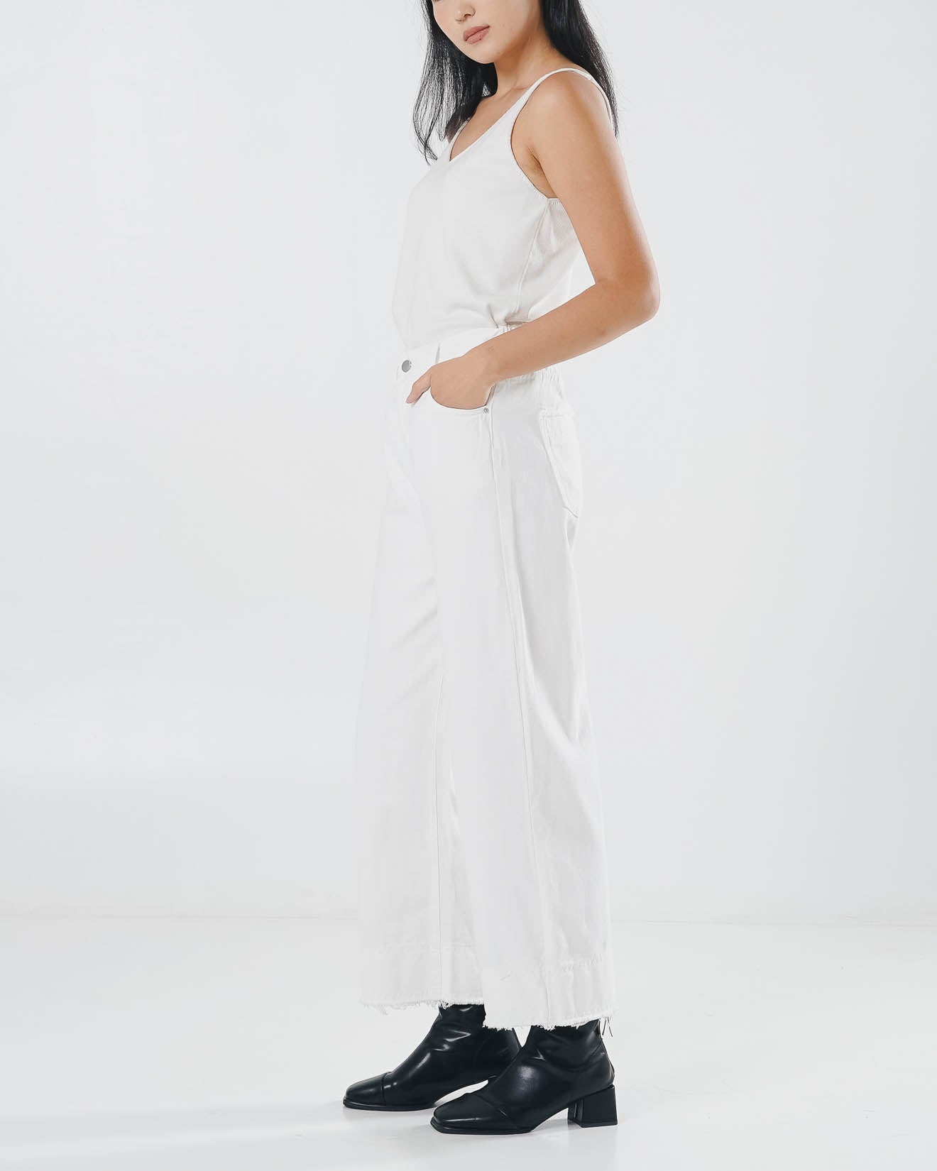 Santino Fringed Wide Leg White Denim Pants – Celana Kulot Wanita Casual