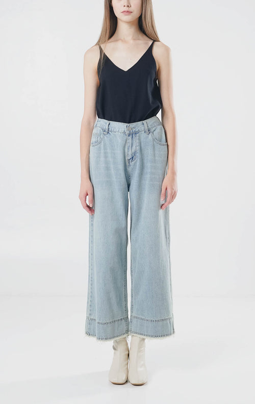 Santino Fringed Wide Leg Denim Pants –  Celana Kulot Casual Wanita