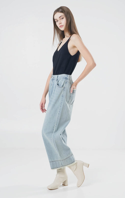 Santino Fringed Wide Leg Denim Pants –  Celana Kulot Casual Wanita
