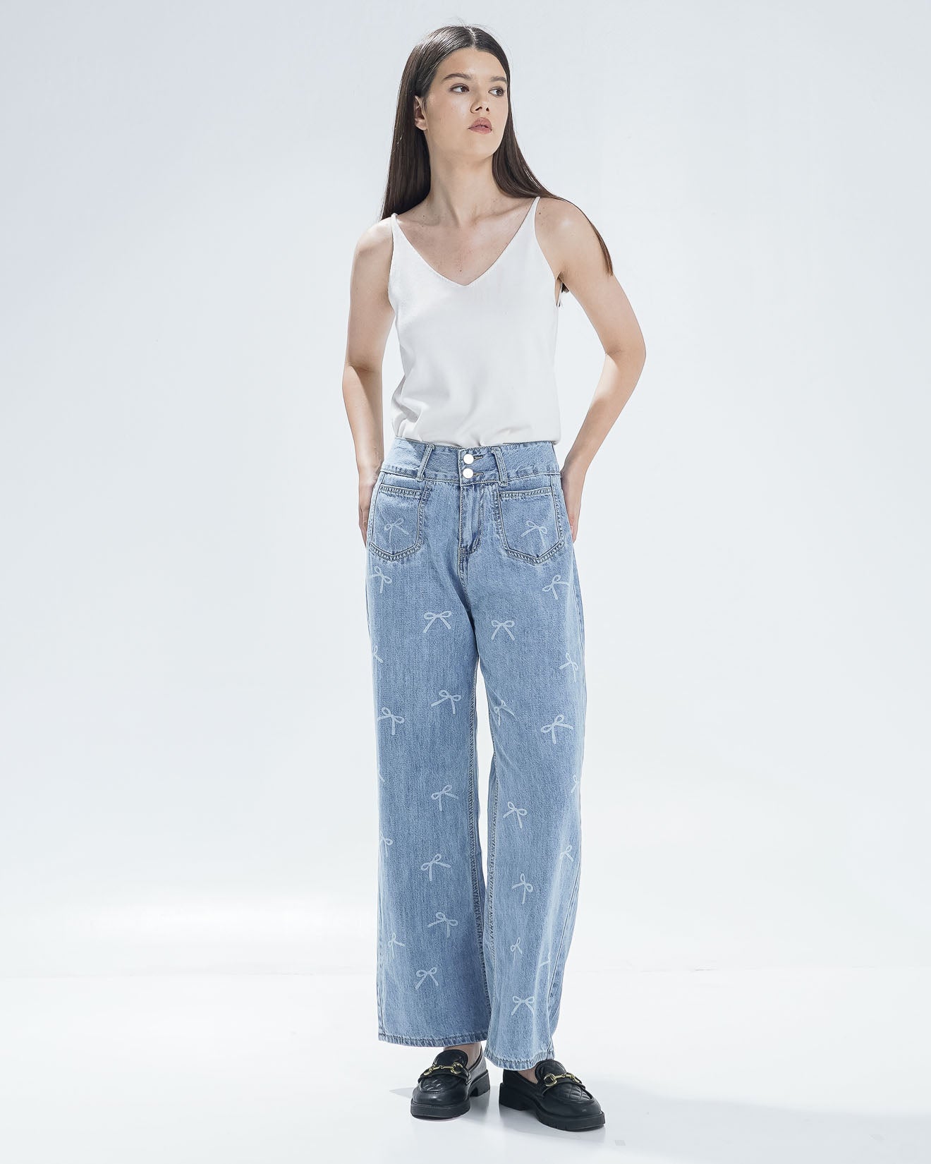 Ribbon Oversized Denim Pants - Celana Jeans Wanita