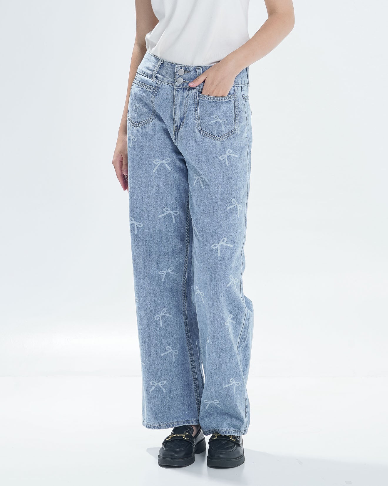 Ribbon Oversized Denim Pants - Celana Jeans Wanita