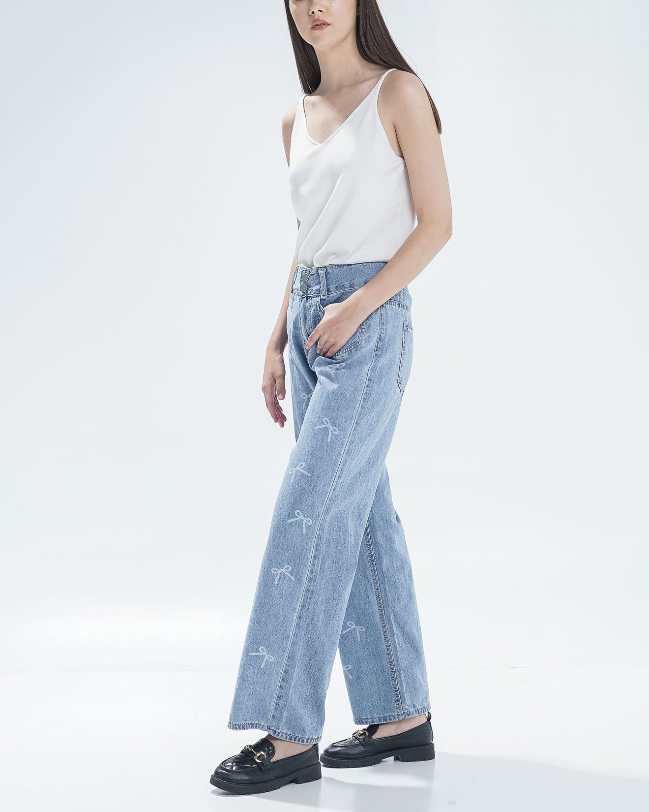 Ribbon Oversized Denim Pants - Celana Jeans Wanita