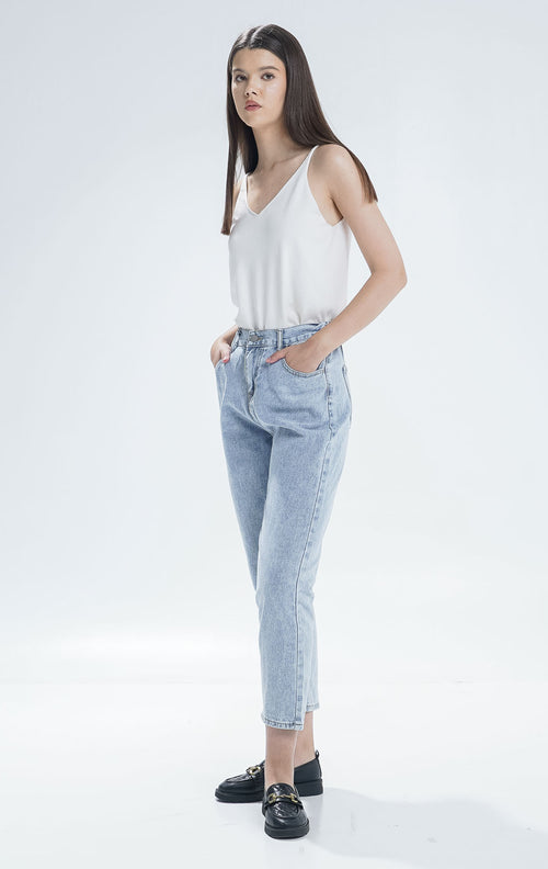 Leandrew Mom Jeans Light Denim Pants - Celana Panjang Wanita ( RESTOCK )