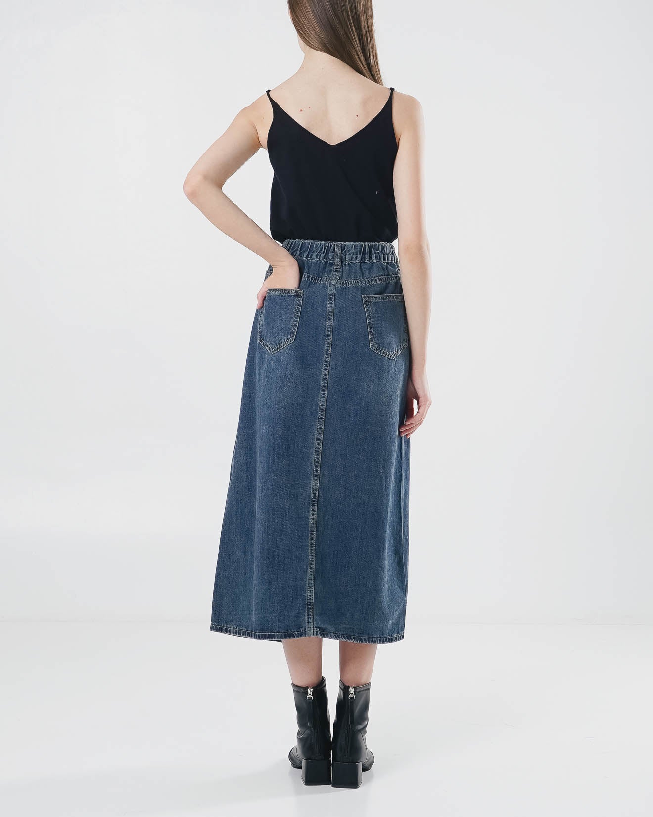 Delaney A-Line Fringed Denim Skirt - Rok Kekinian Wanita ( RESTOCK )