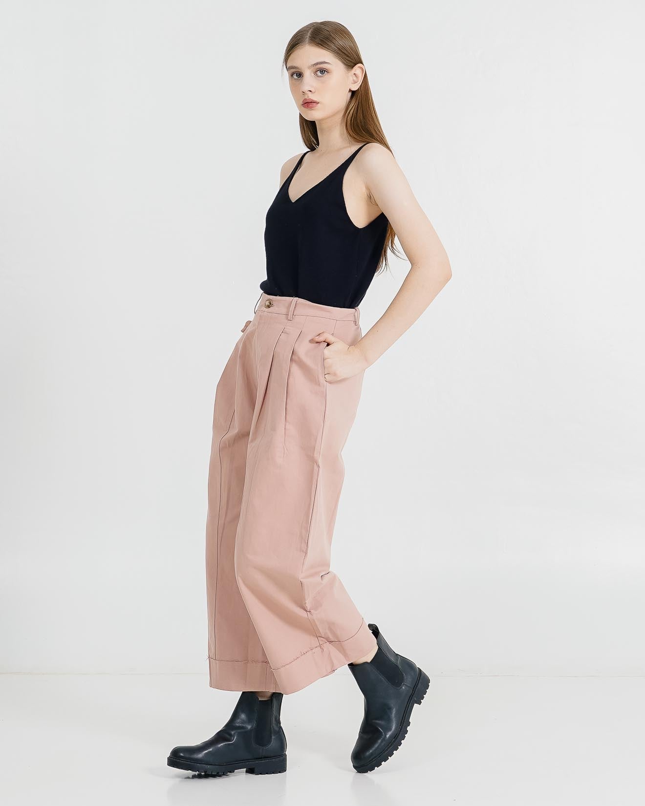 Reno High Waist Wide Leg Pink Pants – Celana Kulot Wanita Kekinian