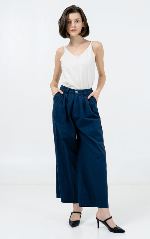Aiden Wide Leg Pants Navy - Celana Panjang Wanita Kekinian