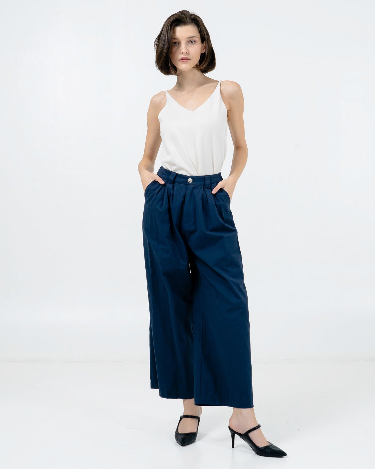 Aiden Wide Leg Pants Navy - Celana Panjang Wanita Kekinian