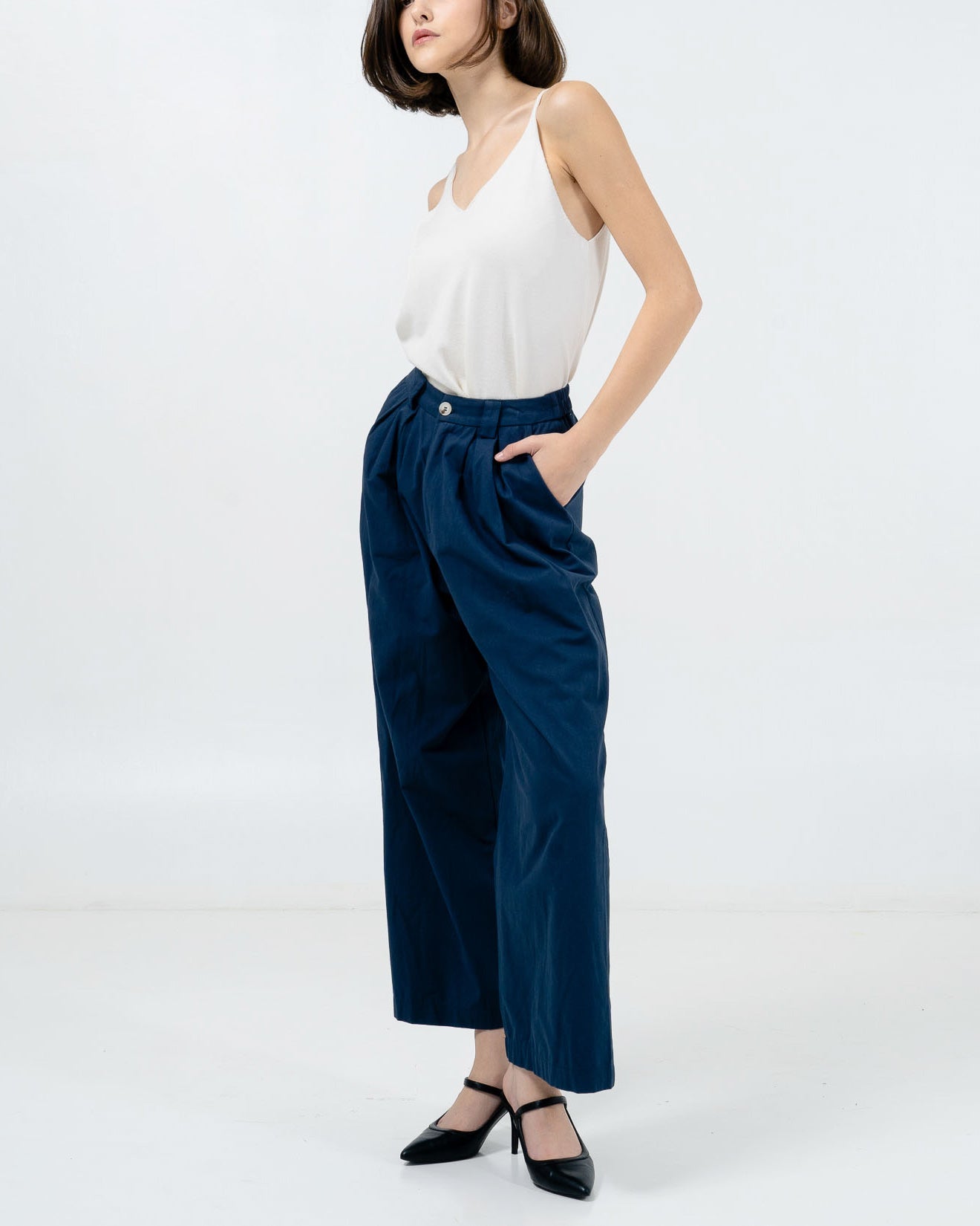 Aiden Wide Leg Pants Navy - Celana Panjang Wanita Kekinian