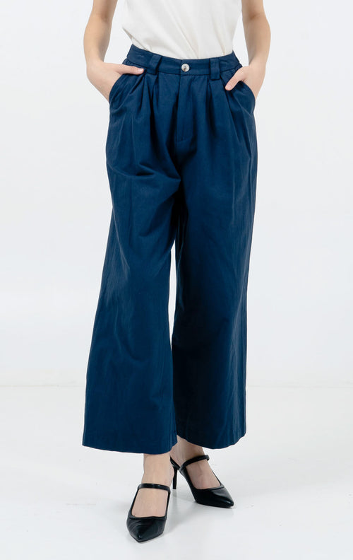 Aiden Wide Leg Pants Navy - Celana Panjang Wanita Kekinian