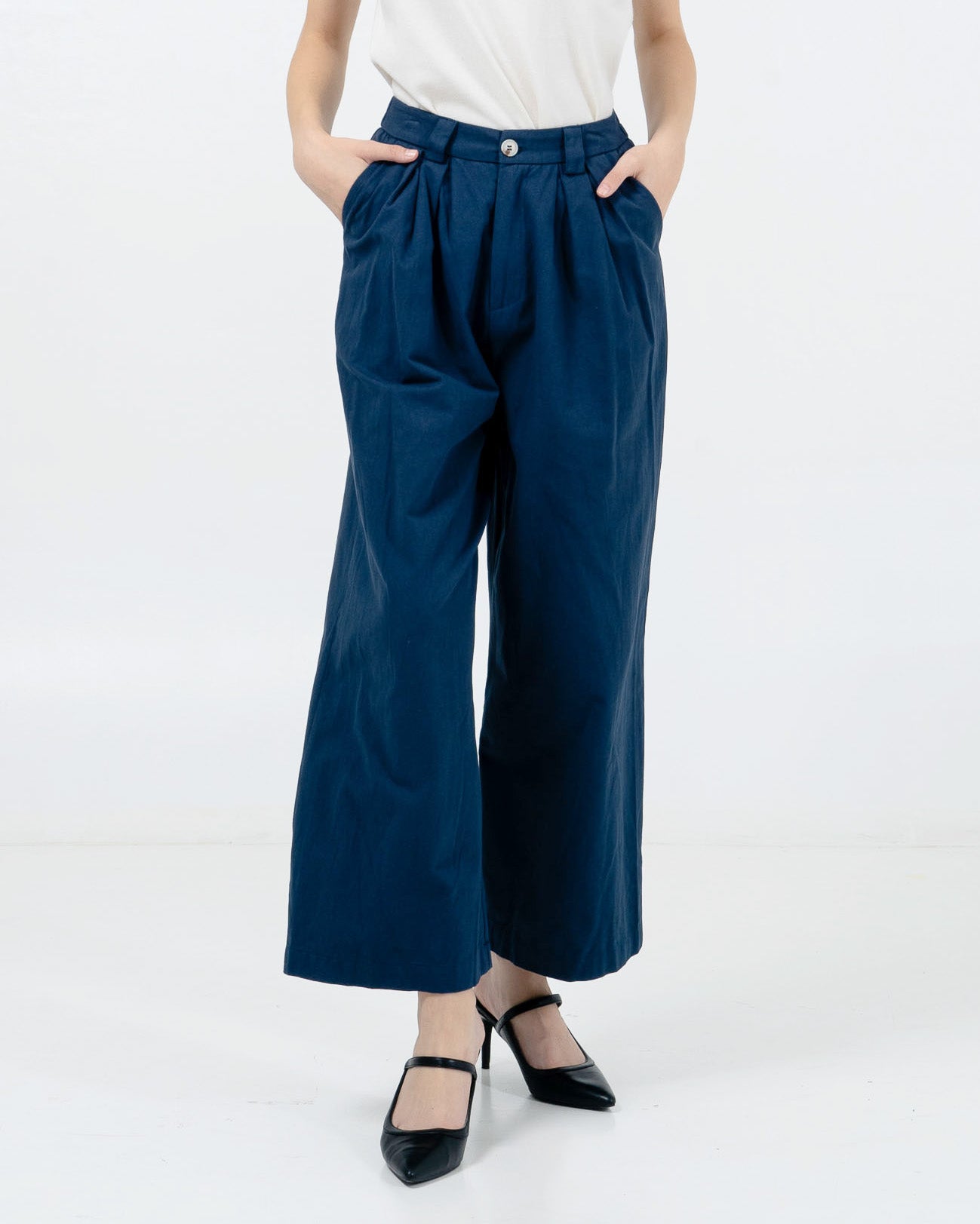 Aiden Wide Leg Pants Navy - Celana Panjang Wanita Kekinian