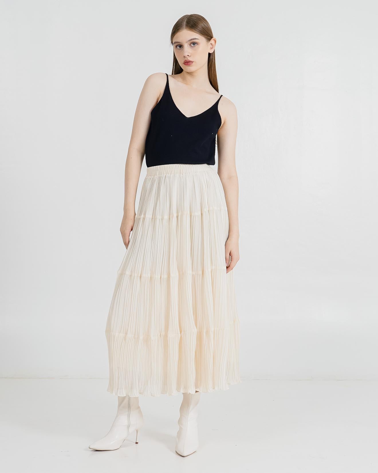 Renata Pleats Ivory Skirt – Rok Casual Wanita