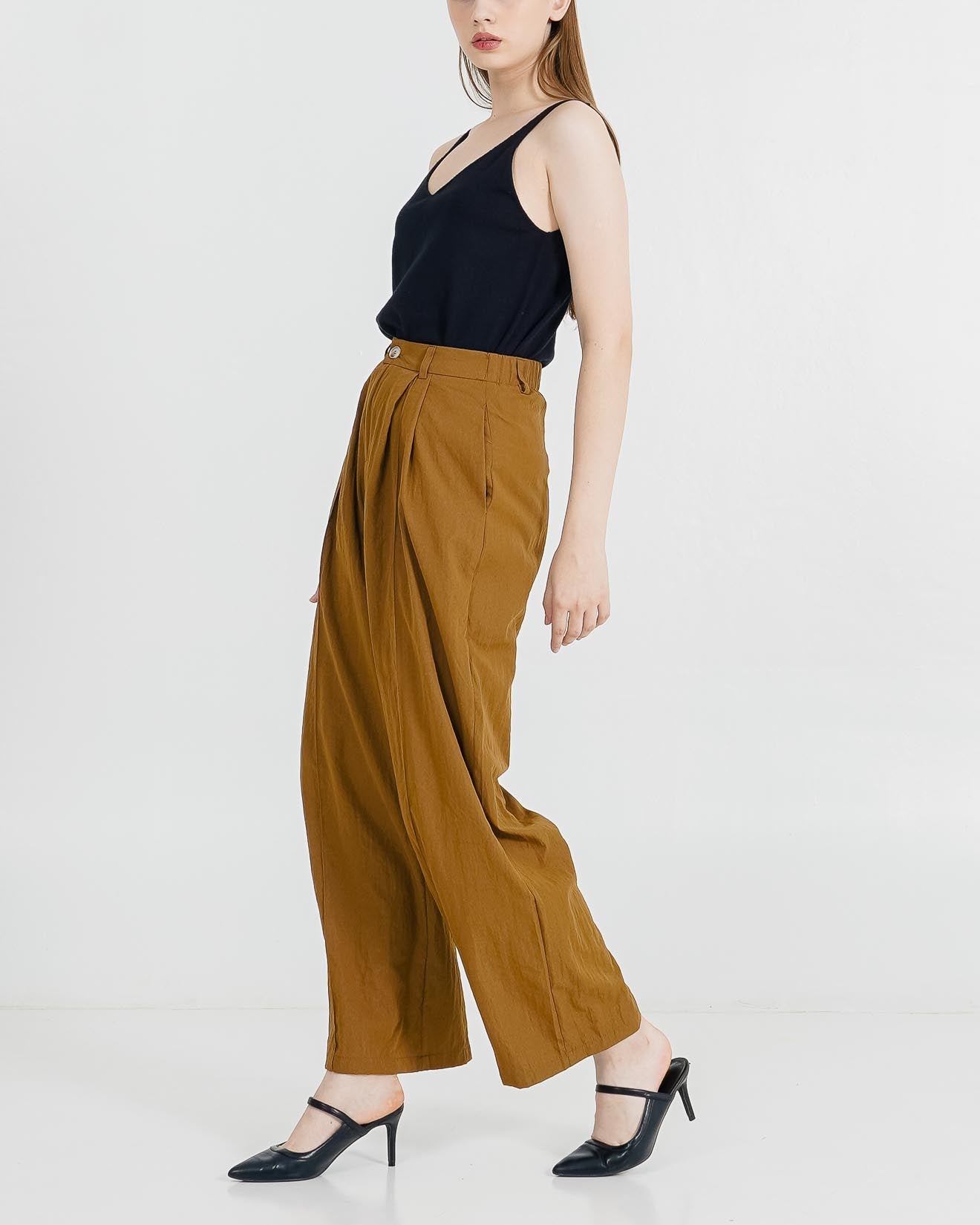 Naomi Crinkle Wide Leg Brown Pants – Celana Kulot Wanita Kekinian