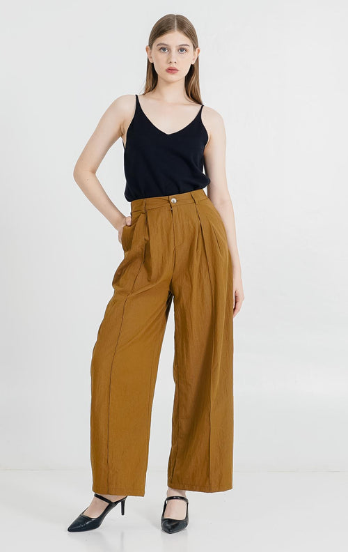 Naomi Crinkle Wide Leg Brown Pants – Celana Kulot Wanita Kekinian