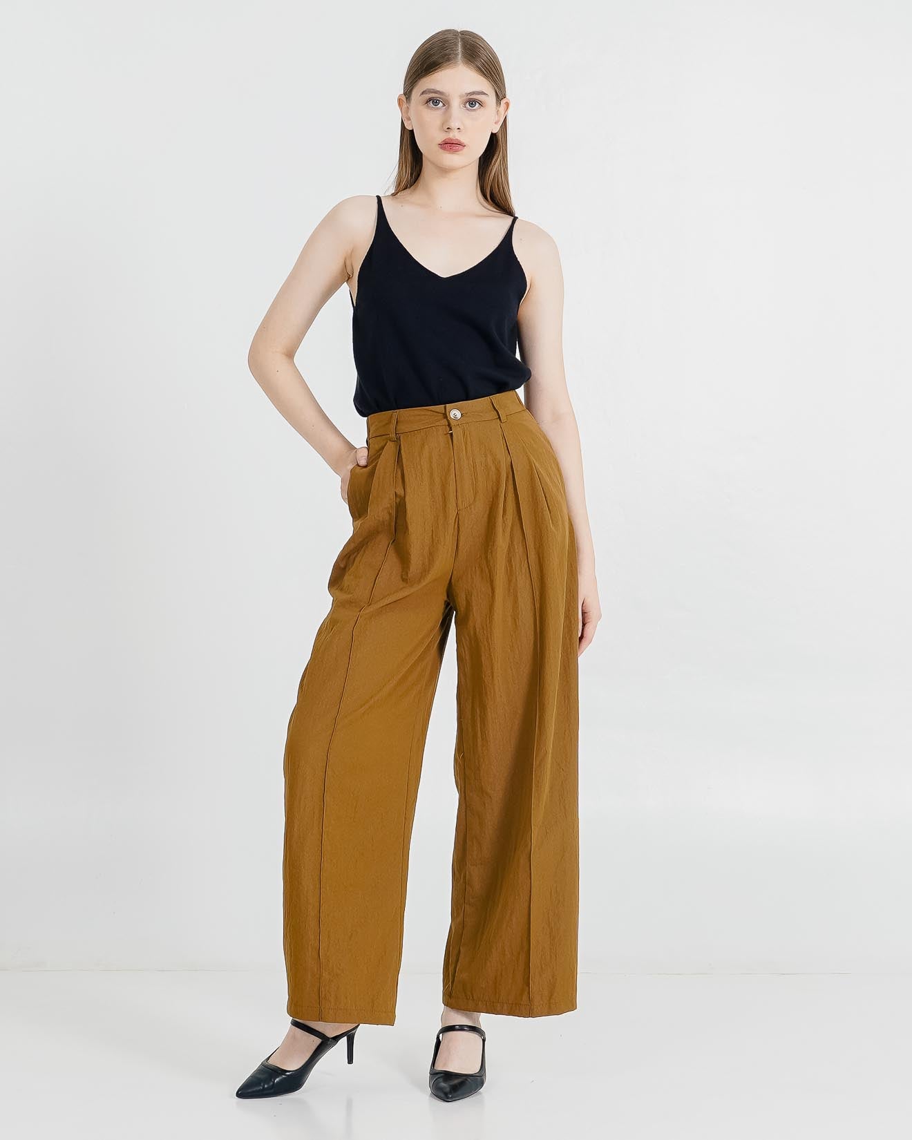 Naomi Crinkle Wide Leg Brown Pants – Celana Kulot Wanita Kekinian