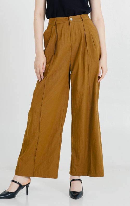 Naomi Crinkle Wide Leg Brown Pants – Celana Kulot Wanita Kekinian