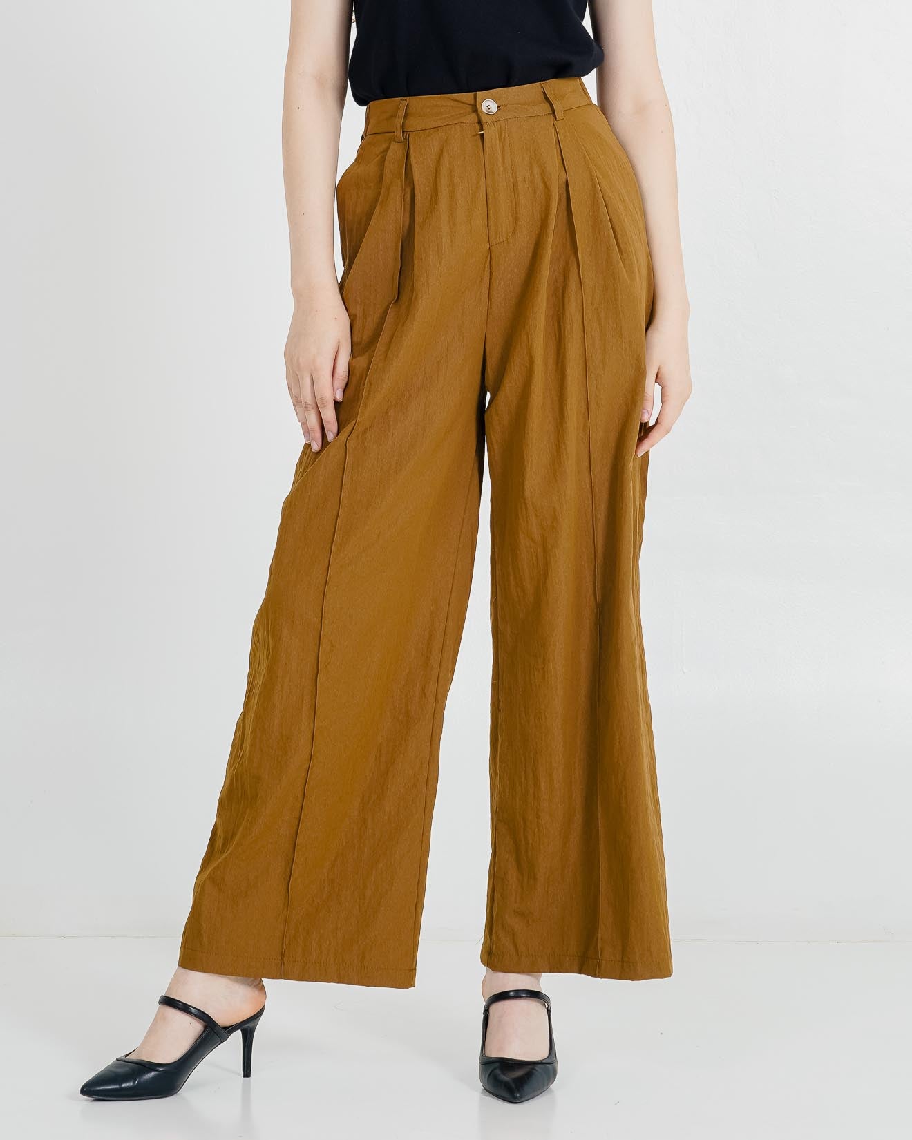 Naomi Crinkle Wide Leg Brown Pants – Celana Kulot Wanita Kekinian