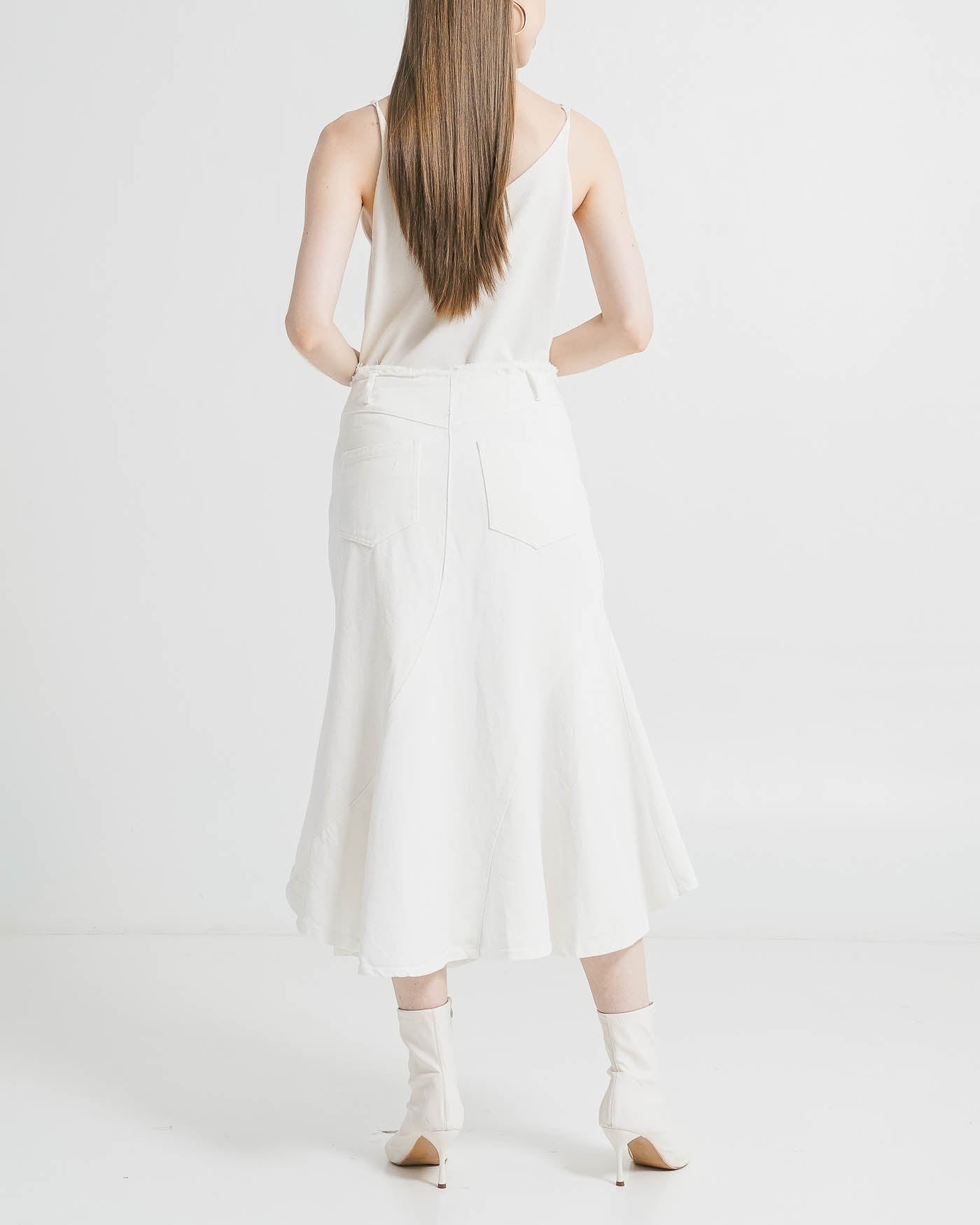 Georgia Fringed White Skirt - Rok Midi Wanita Kekinia