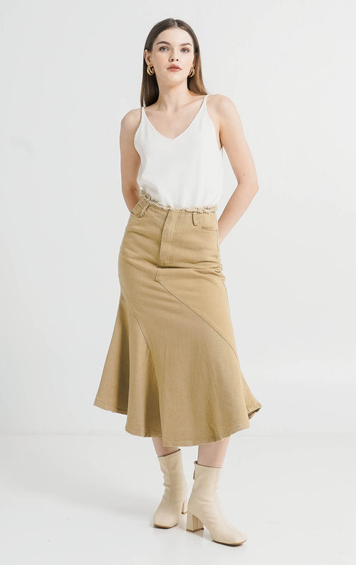 Georgia Fringed Brown Skirt - Rok Midi Wanita Kekinian