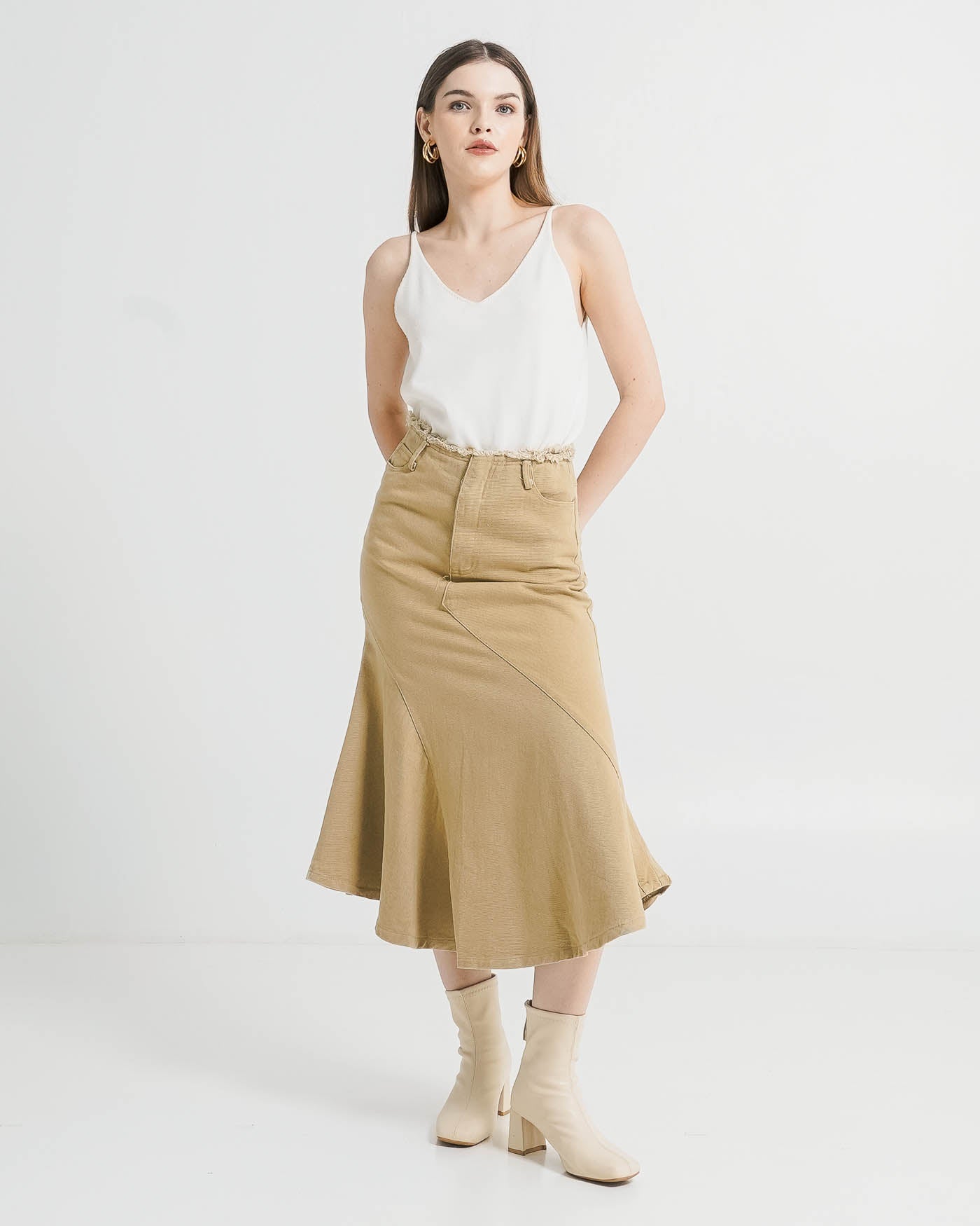 Georgia Fringed Brown Skirt - Rok Midi Wanita Kekinian