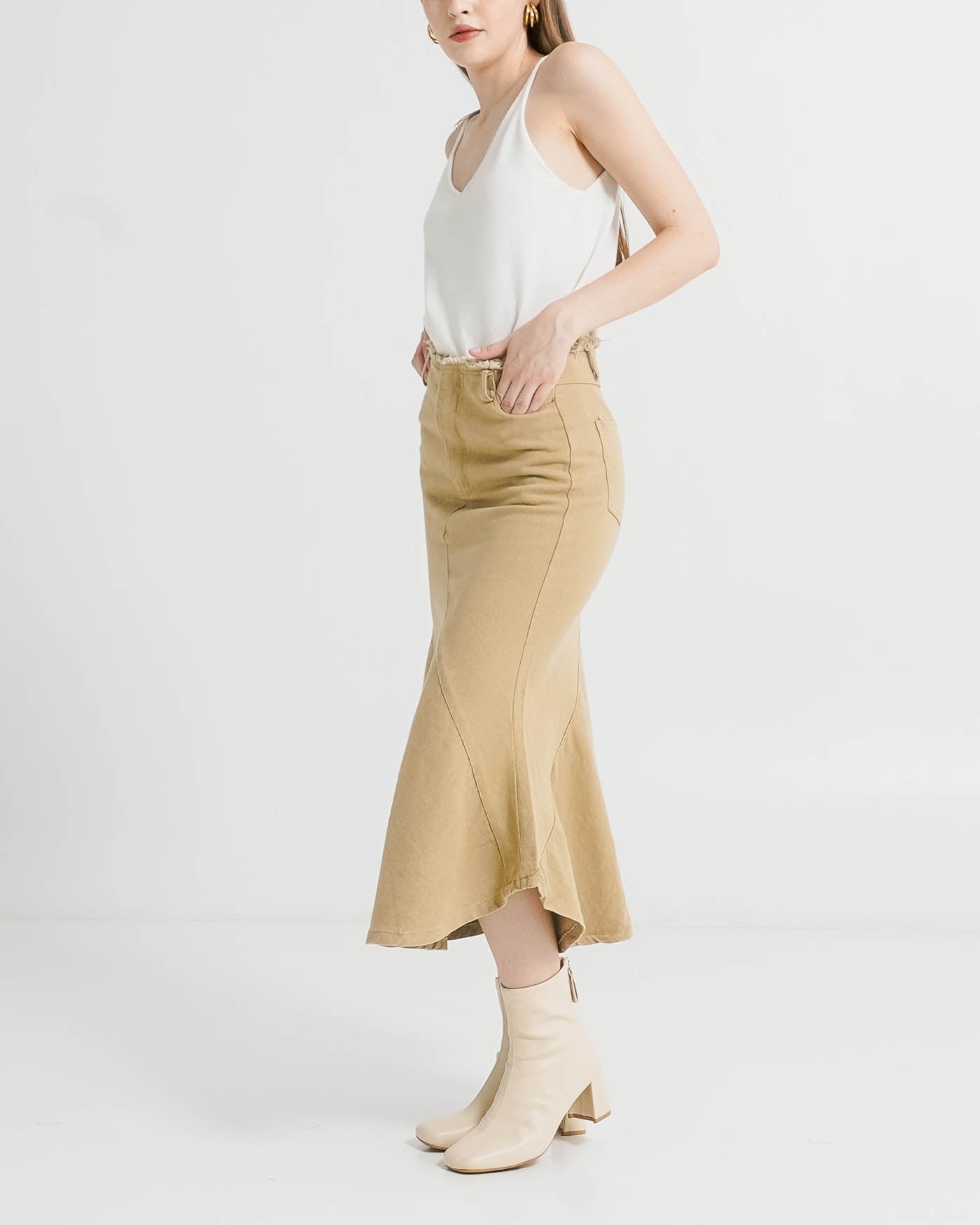 Georgia Fringed Brown Skirt - Rok Midi Wanita Kekinian