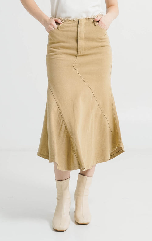 Georgia Fringed Brown Skirt - Rok Midi Wanita Kekinian