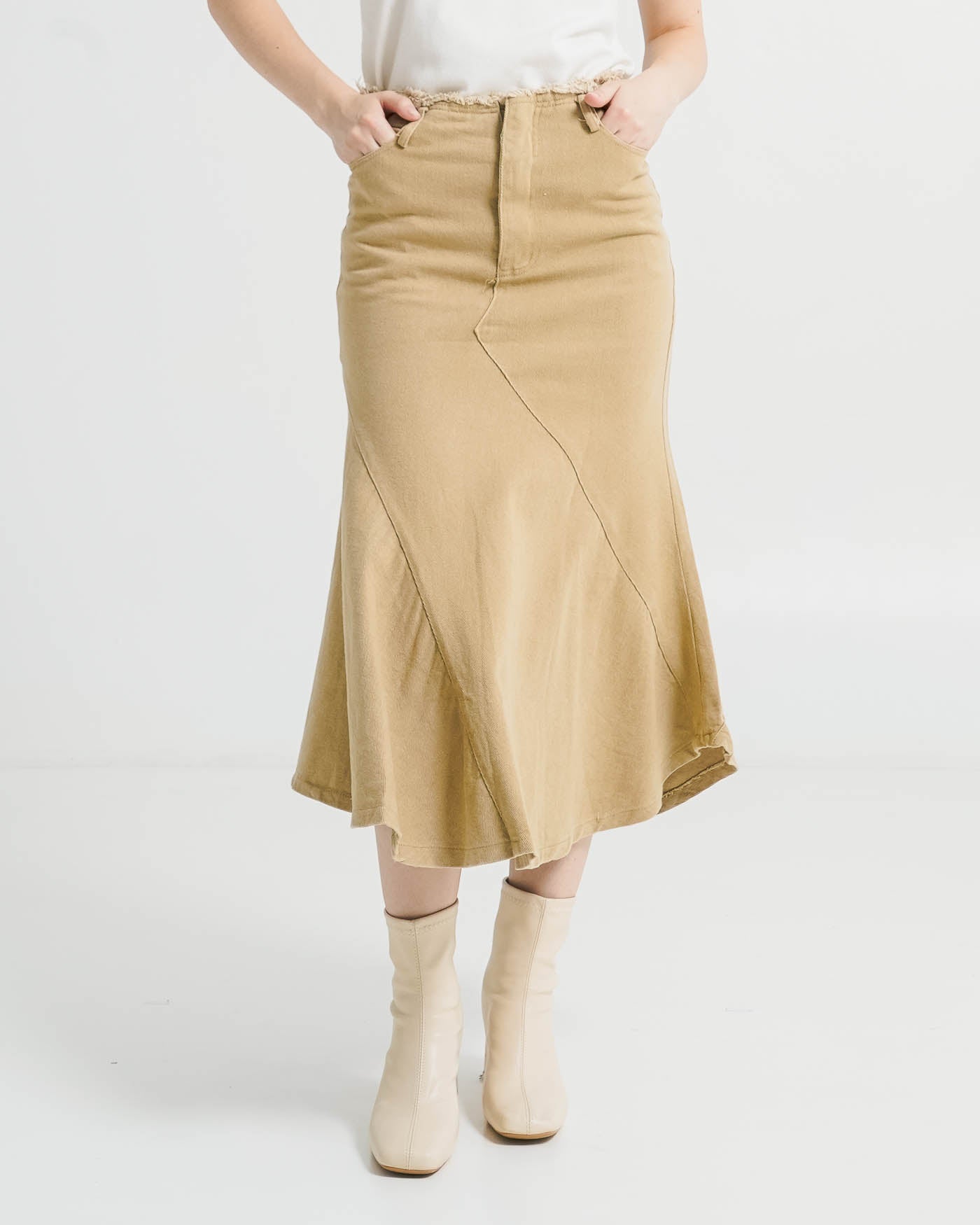 Georgia Fringed Brown Skirt - Rok Midi Wanita Kekinian